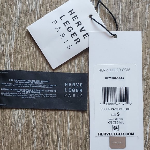 HERVE LEGER ARDELL BOAT-NECK BANDAGE DRESS in NAVY - Picture 5 of 8